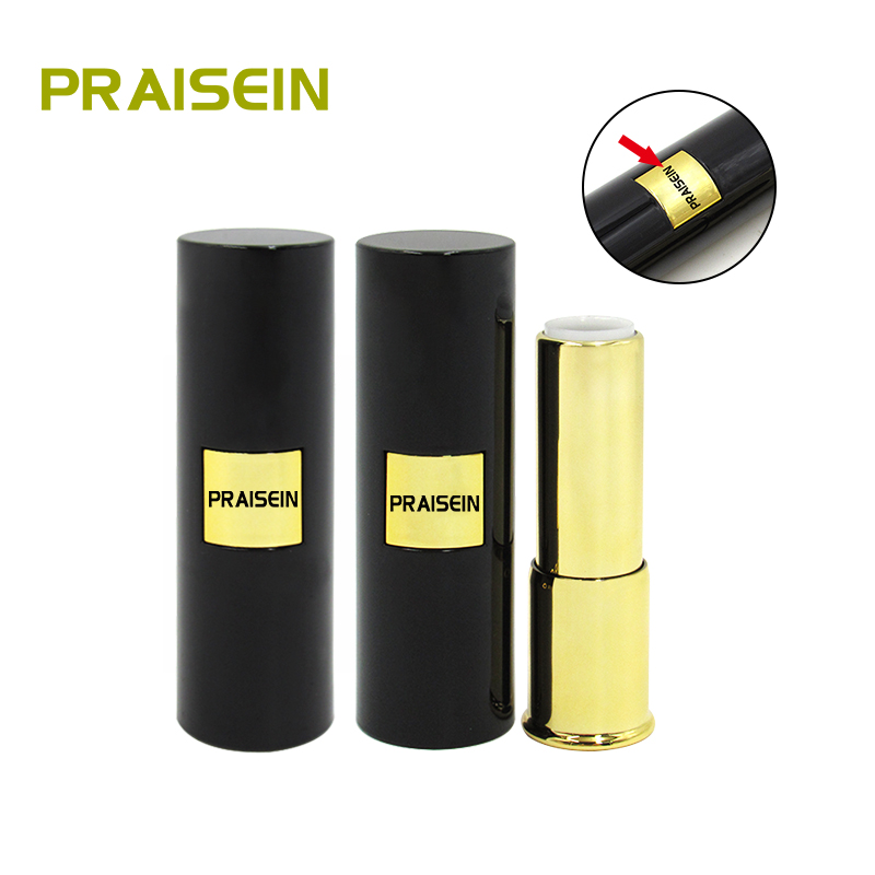 PRAISEIN brand custom round makeup lipstick container spring press type empty black lipstick tube