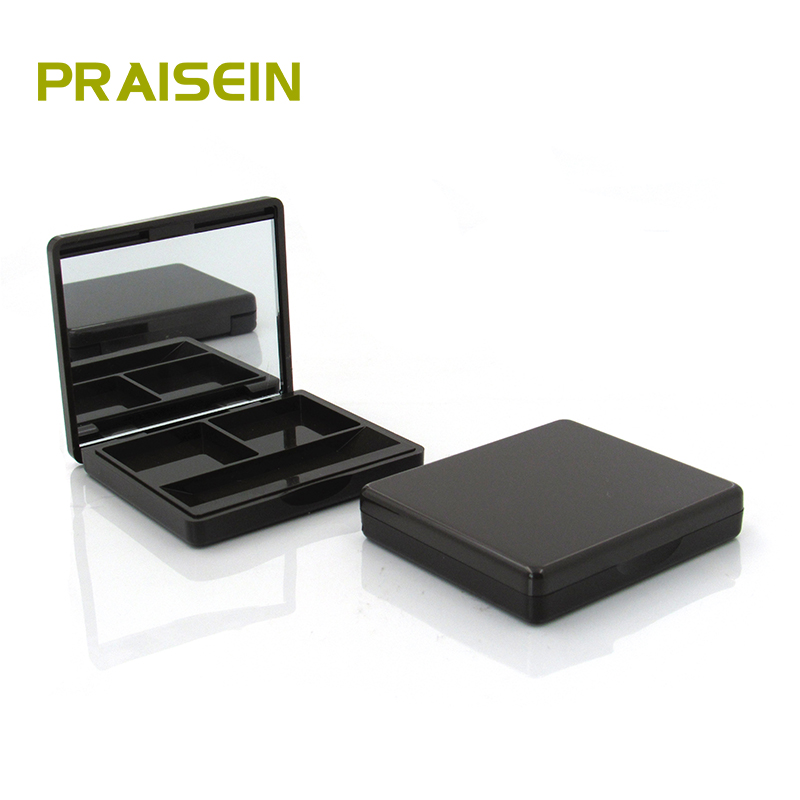 New design black makeup empty box plastic eyeshadow case with mirror