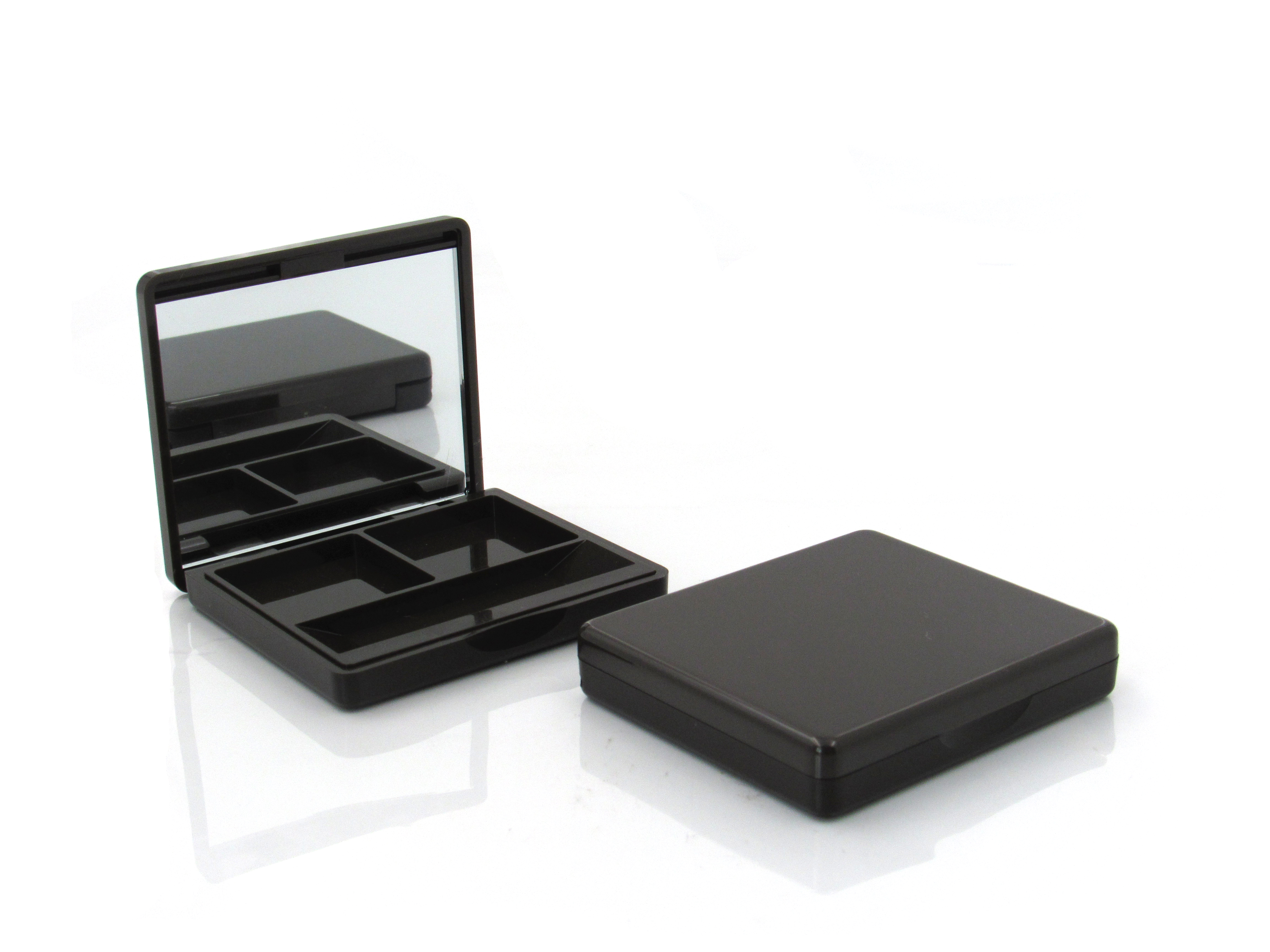 New design black makeup empty box plastic eyeshadow case with mirror