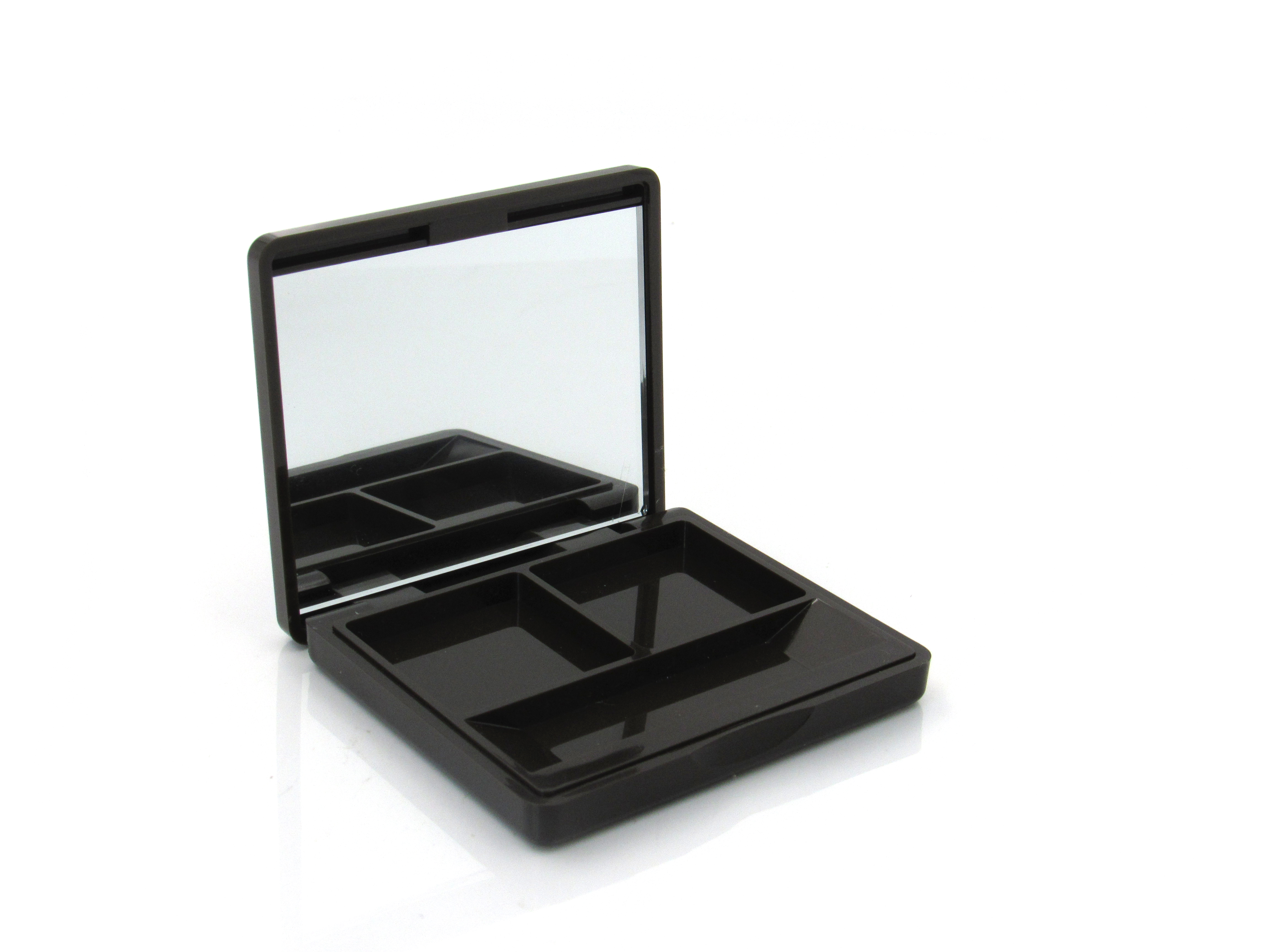 New design black makeup empty box plastic eyeshadow case with mirror