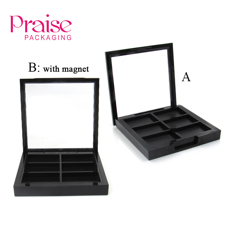 wholesale hot selling cosmetic fashion designs rectangle empty 6 color eyeshadow Palette case makeup plastic packaging