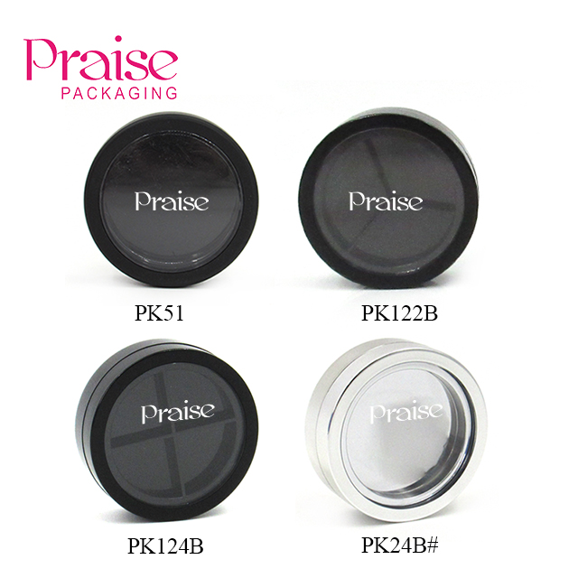 Manufacturer customizes plastic cosmetic cases, small portable black round 4-color eye shadow containers with spiral lids