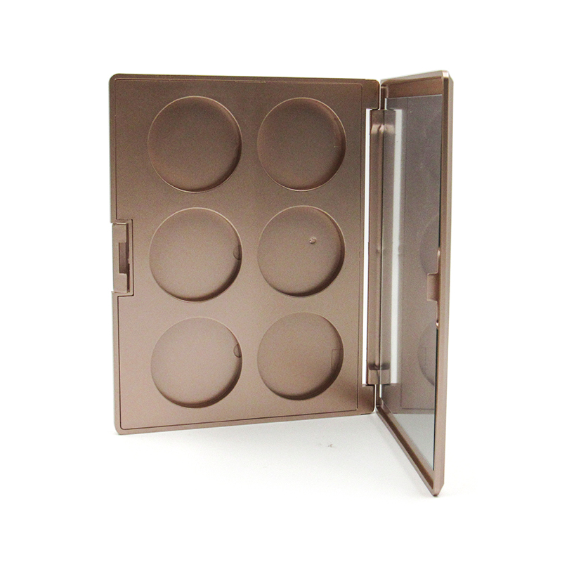 Luxurious square eyeshadow case 6 color eyeshadow palette packaging round inner hole cosmetic powder container with mirror