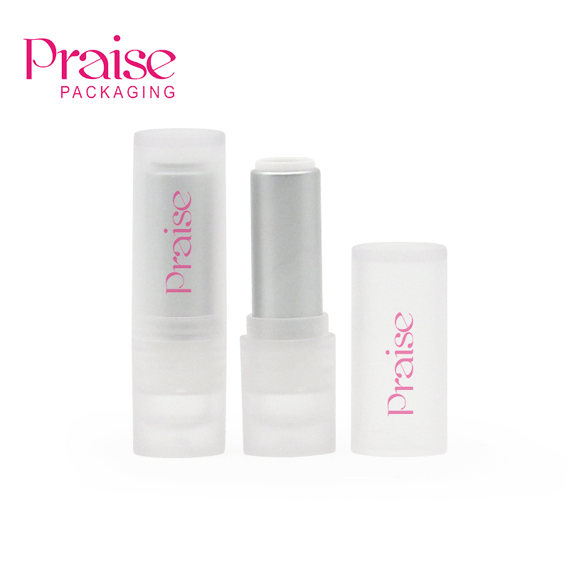 Production wholesale transparent frosted lipstick containers round empty plastic lipstick tube packaging