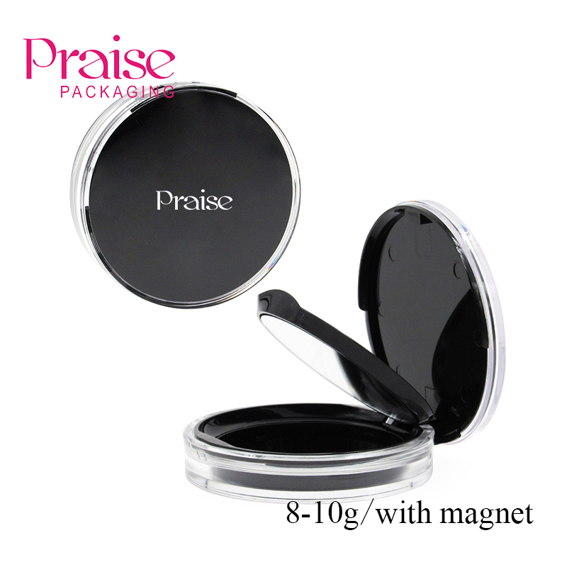 Specializing in the production of 8-10g round magnetic adsorption plastic double - wall powder compact case cosmetic with mirror