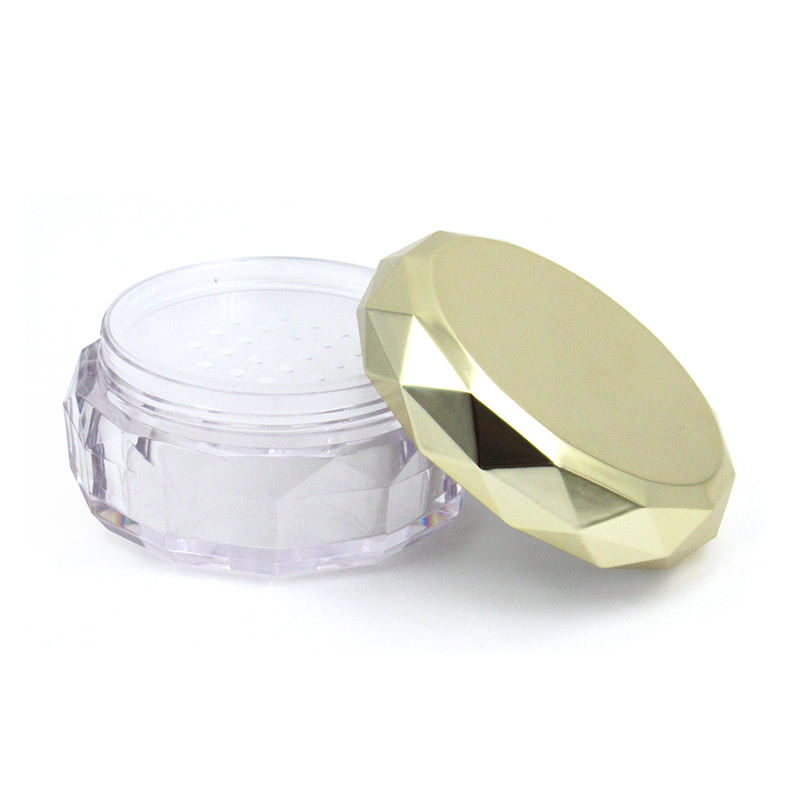 Cosmetics packaging custom round thick wall makeup powder case, empty transparent loose powder case with plastic mesh sieve