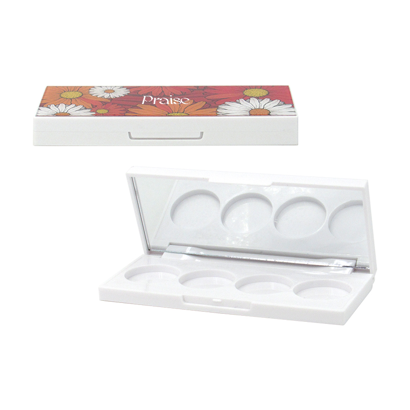 Cosmetics packaging manufacturers sell simple white plastic eye shadow palette, square multi-color eye shadow case with mirror