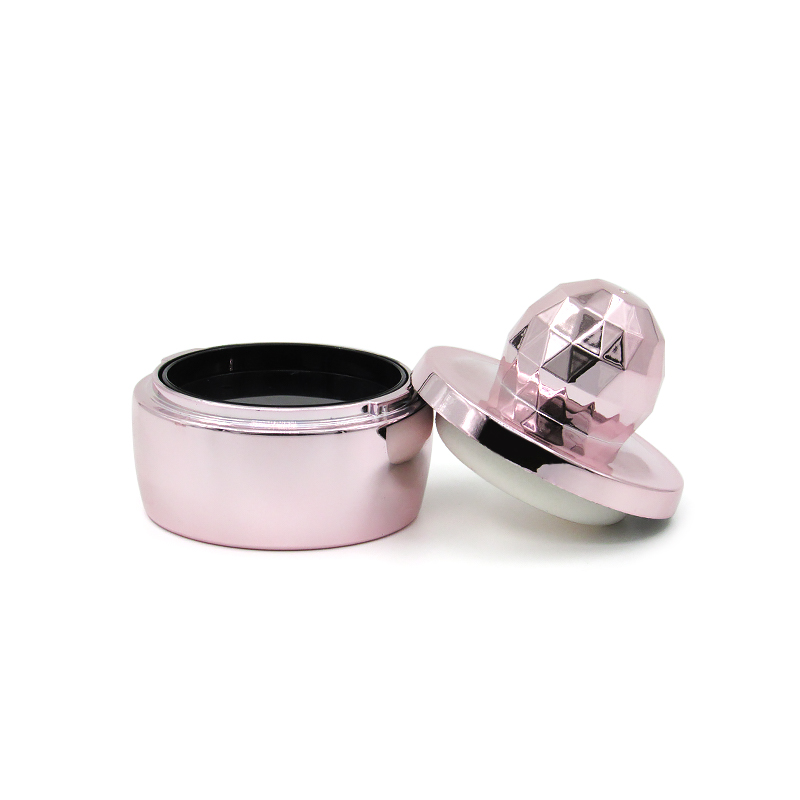 Cosmetic wholesale cute round empty blush case container with sponge puff, custom makeup plastic packaging