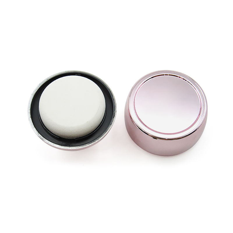 Cosmetic wholesale cute round empty blush case container with sponge puff, custom makeup plastic packaging