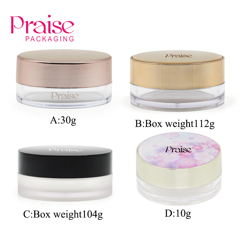 Supplier produces custom cosmetic packaging case, 10g/30g round empty plastic loose powder container can hold the powder puff