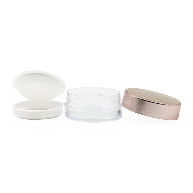 30g dumb silver round injection molded empty loose powder container custom label cosmetic packaging, plastic makeup powder case