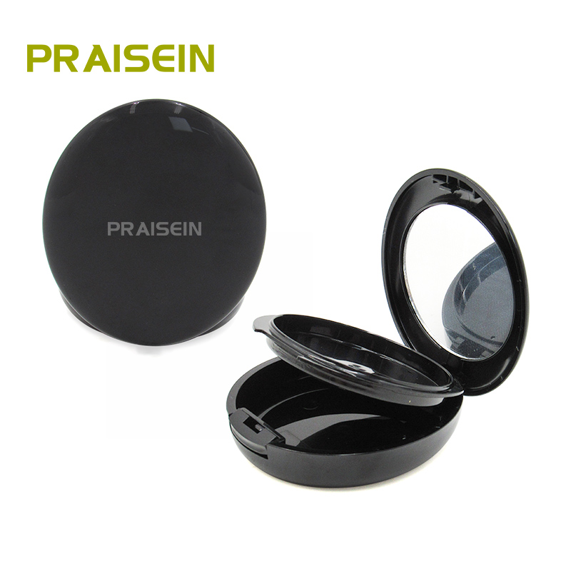 Wholesale plastic packaging black empty makeup powder compact case with mirror