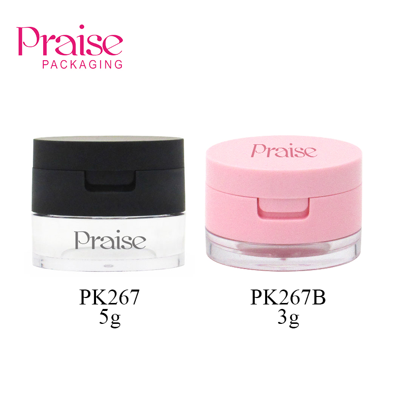 Capacity 3g/5g Mini portable compact container of loose powder of cosmetics, round black plastic empty case packaging wholesale