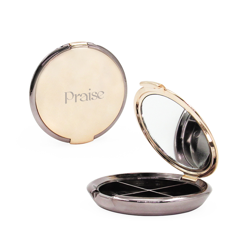 Custom new round shape plastic empty eye shadow blush case, travel portable powder container cosmetics packaging from stock