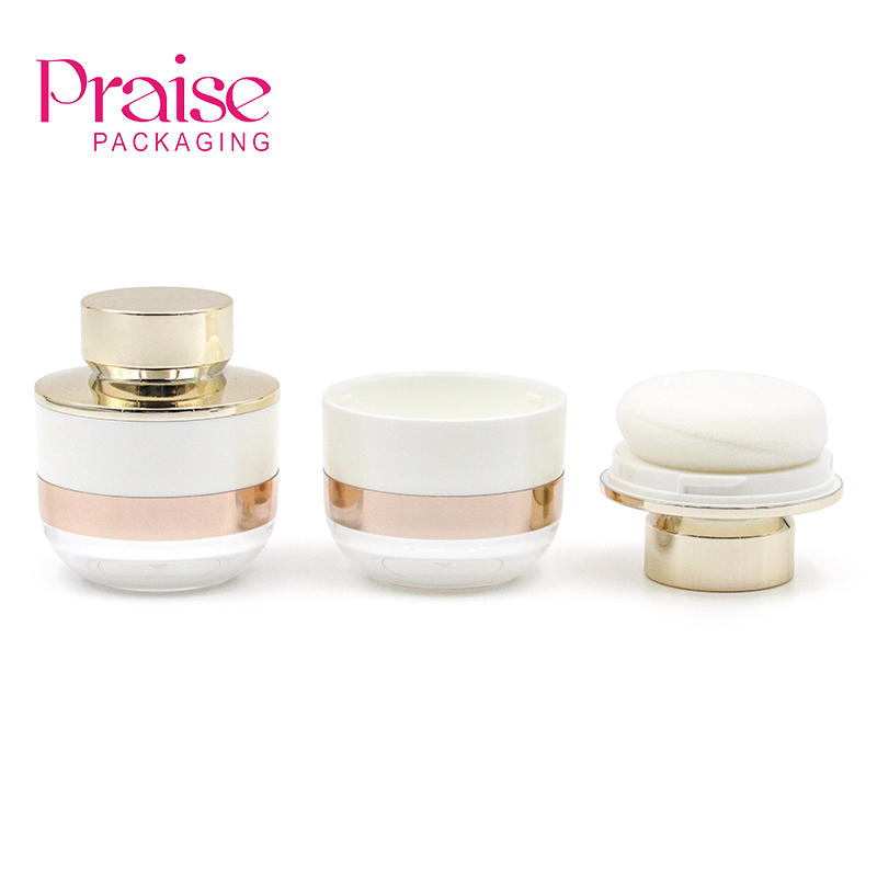 Factory price luxury round plastic makeup packaging Loose Powder case with puff, for DIY cosmetic empty loose powder container