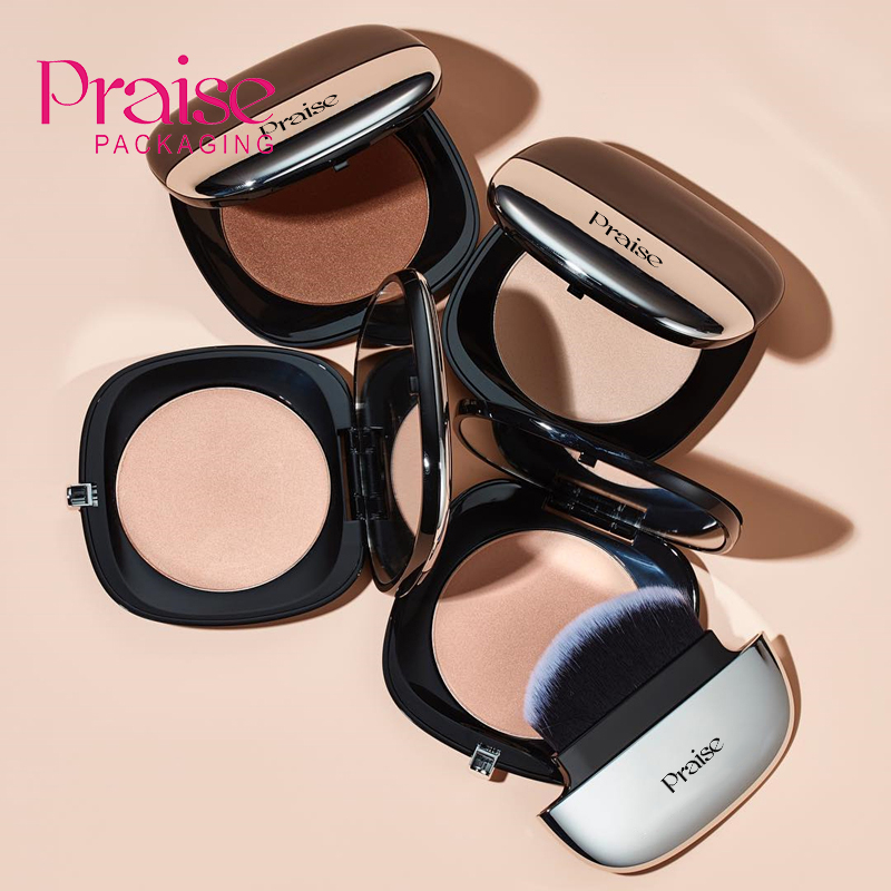 High-grade rose gold square shape cosmetics powder case, highlight empty case with magnetic adsorption brush wholesale