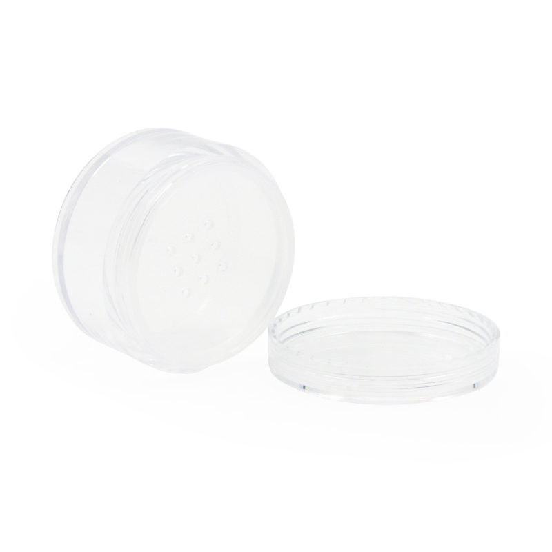 Cosmetic packaging wholesale 5g round empty clear loose powder case container, travel portable plastic powder jar with sifter