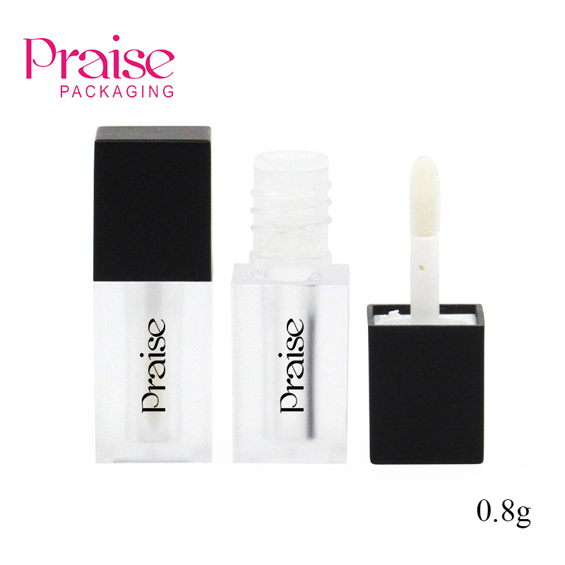 Factory outlet 0.8g cosmetic empty clear mini lip gloss tube container ,with black cover, for liquid lipstick sample