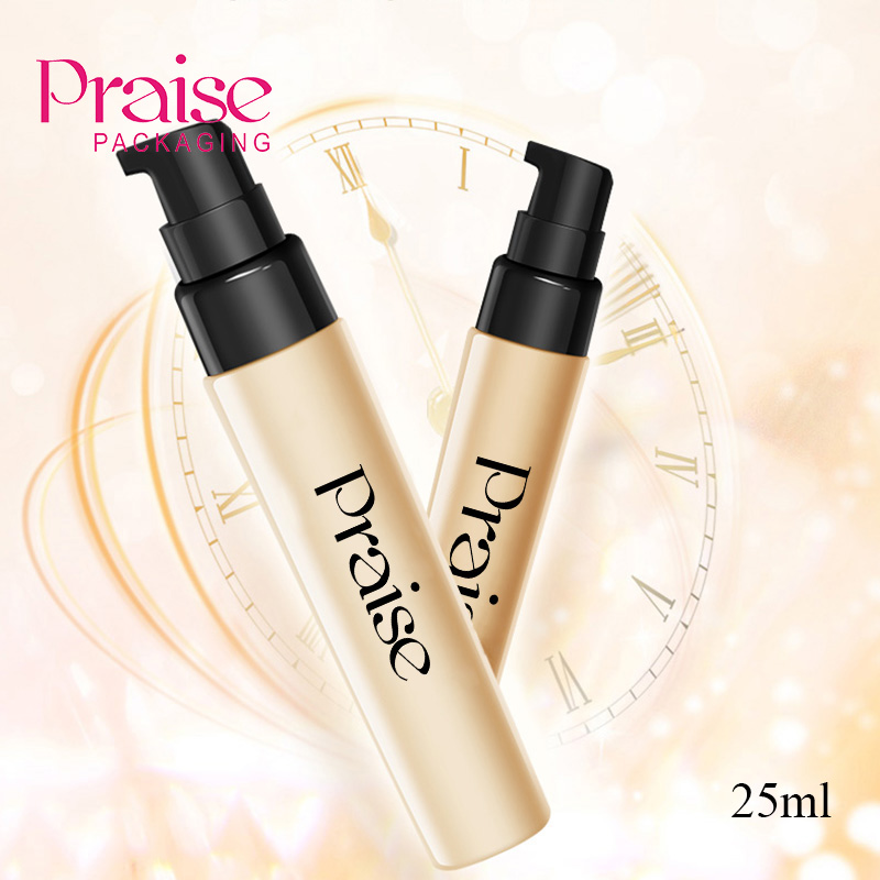 Cheap and fine 25ml empty plastic round concealer foundation bottle packaging material, cosmetics liquid storage container vial