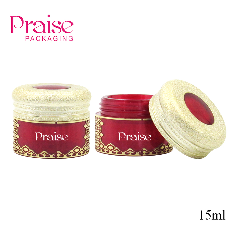 OEM customized 15ml round carvings cream packaging container, plastic bronzing skin care small empty canisters wholesale