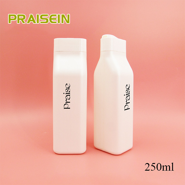 Leak-proof PE plastic squeeze container packaging 250ml white square empty shampoo bottle with press disc cap