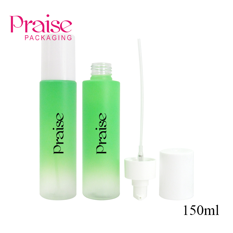 Support to take samples 150ml round skin care lotion bottle container, gradient frosted cosmetic plastic empty bottle with pump