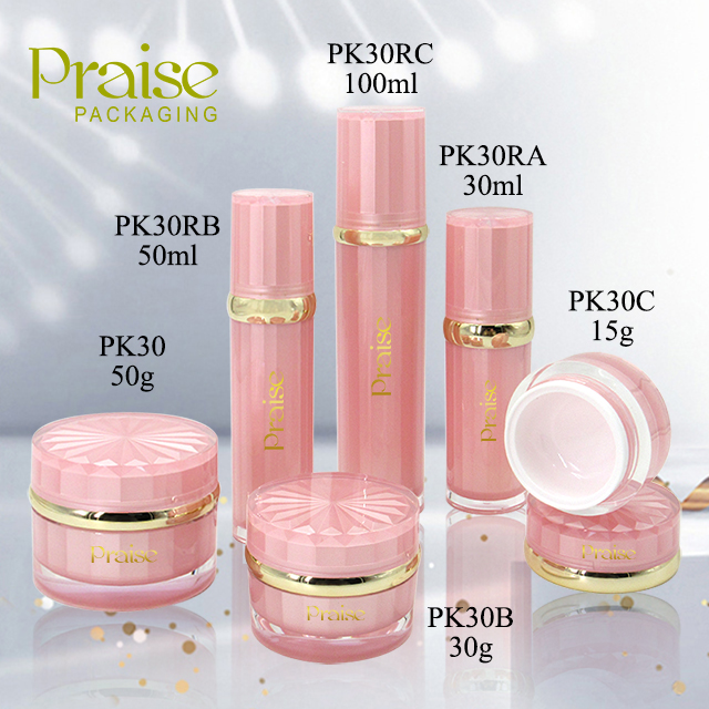 Stock 15g/30g/50g/30ml/50ml/100ml Acrylic lotion bottle set, pink round plastic essence container, empty cream jar