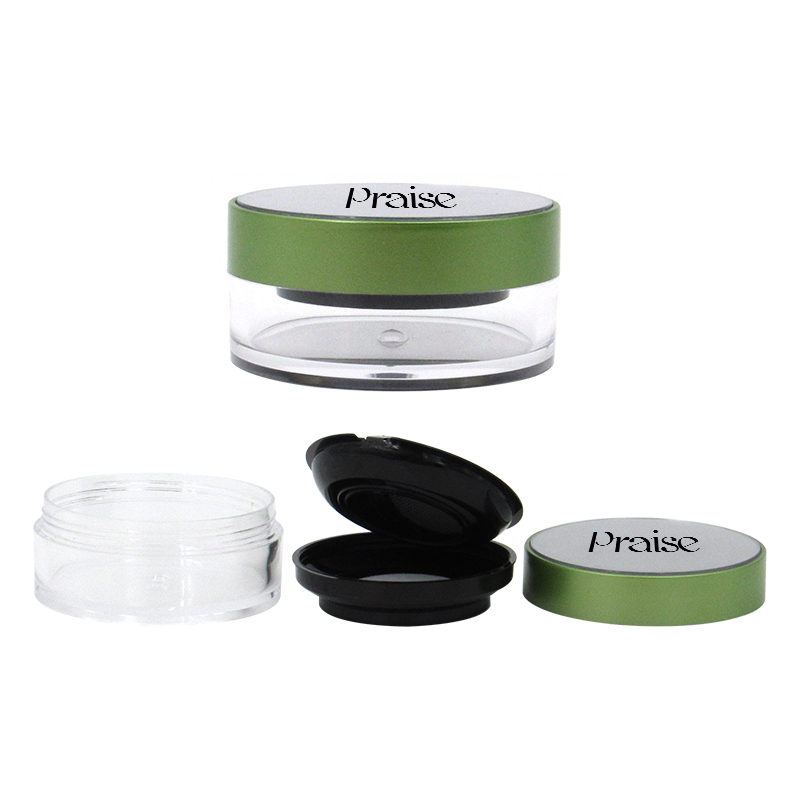 Factory price custom pattern plastic loose powder case packaging, 10g/20g round empty cosmetics powder container