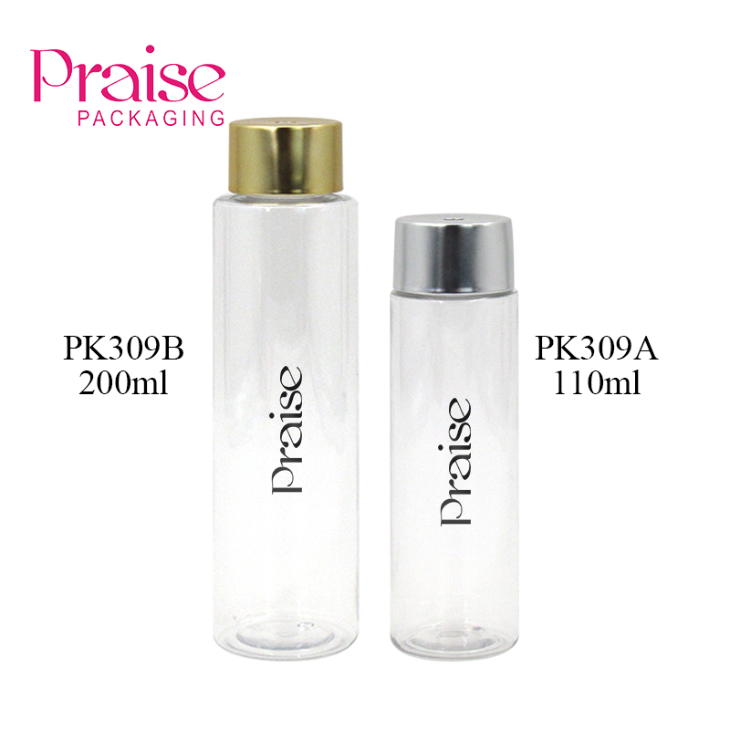 Wholesale price PET plastic cosmetics toner bottle 110ml/200ml rotary outlet empty transparent makeup remover bottle