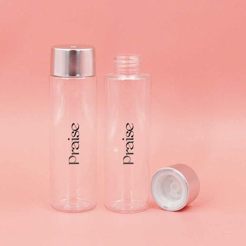 Wholesale price PET plastic cosmetics toner bottle 110ml/200ml rotary outlet empty transparent makeup remover bottle