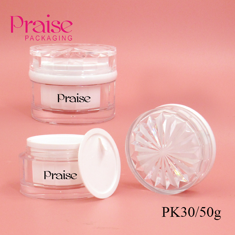 Transparent acrylic cream jar cosmetic packaging 50g round plastic thick-walled empty face cream container with screw lid