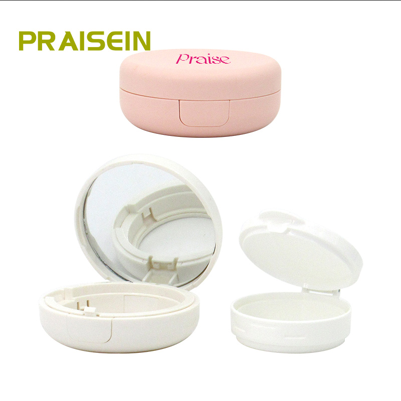 Cosmetics plastic air cushion case flip-up type with mirror round empty air cushion liquid foundation case free sample