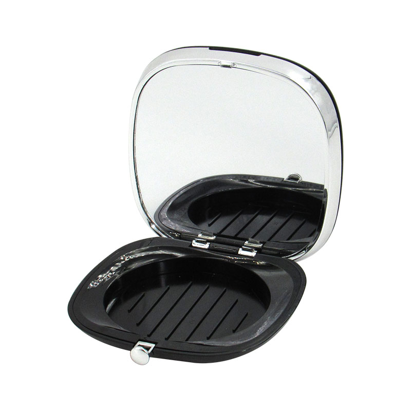 Black glossy plastic compact powder case packaging, square double layer makeup powder container, 4 color eye shadow palette