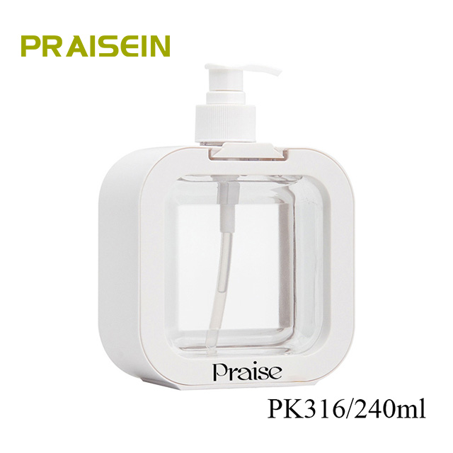 Modern simple white square plastic press type bottle 240ml, suitable for makeup remover, hand sanitizer, shampoo, shower gel etc