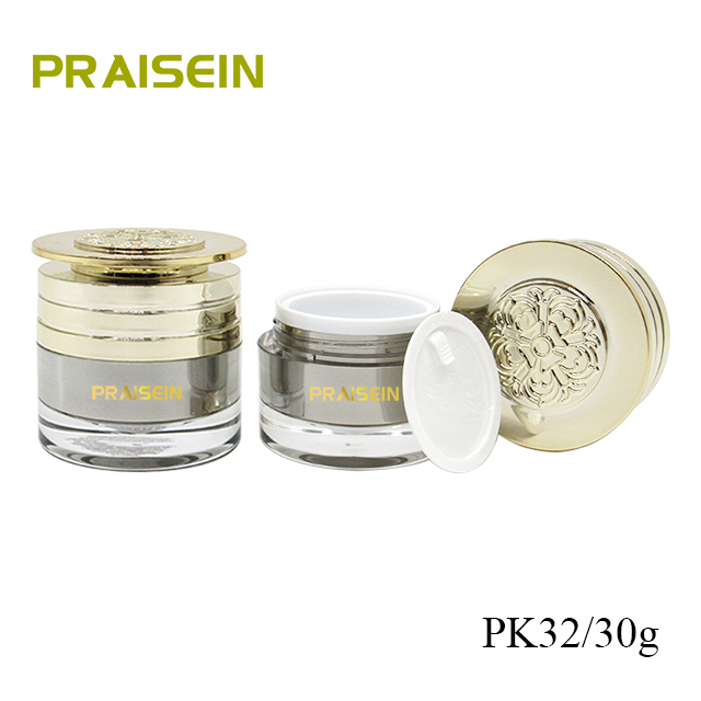 High-end production acrylic cream jars skin care packaging 30g round thick wall face cream container with gold lid