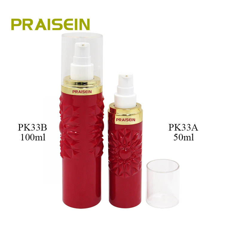 50ml 100ml Red skin care packaging bottle round plastic lotion bottle with custom logo