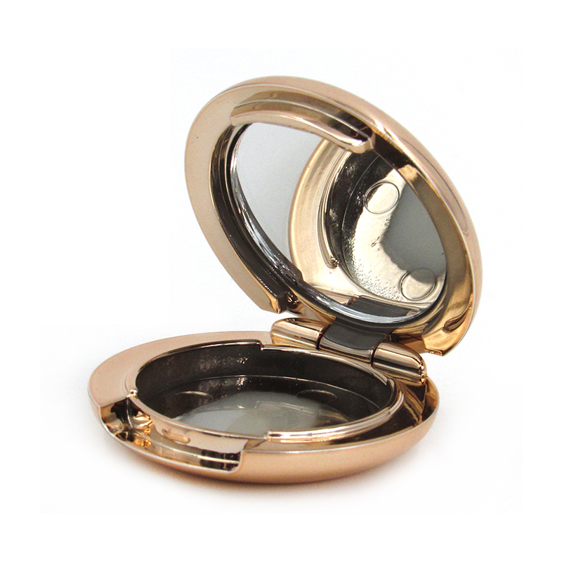 Golden empty cosmetics eye shadow case packaging sales mini round portable lip balm container, sample plastic case customized