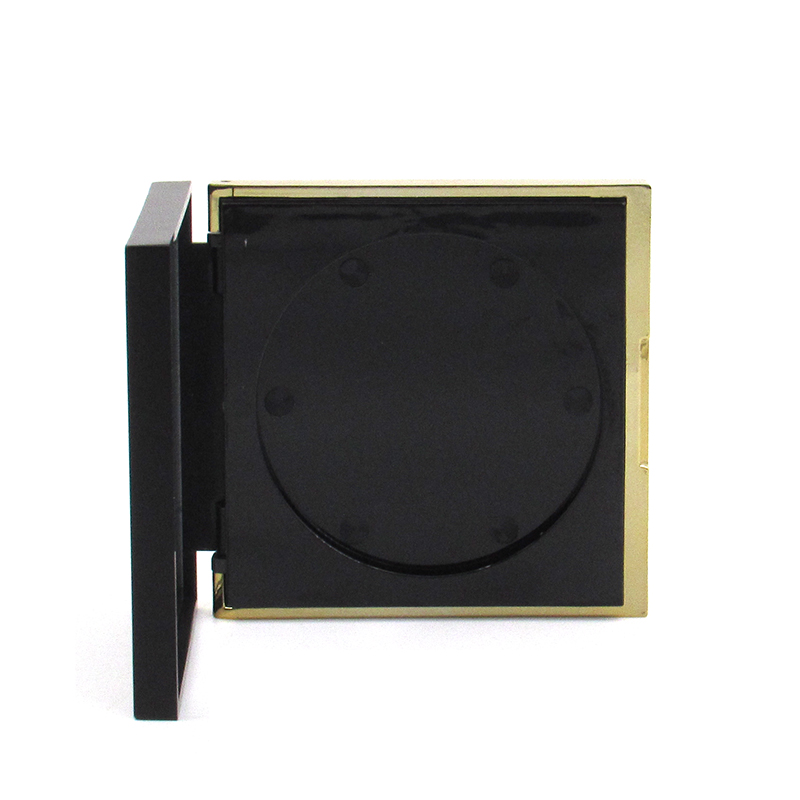 Black empty cosmetics powder case custom label,square magnetic buckle high-gloss powder compact case plastic packaging wholesale