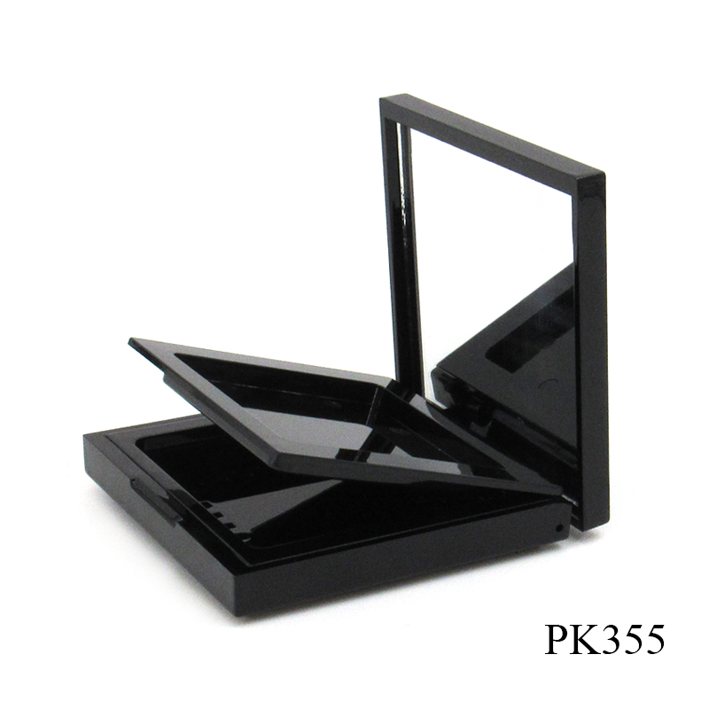 New product Magnetic adsorption cosmetic powder compact case, black plastic clamshell type empty powder compact with mirror