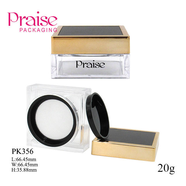 Square empty transparent plastic loose powder case 20g new makeup powder container with inner lid custom private label