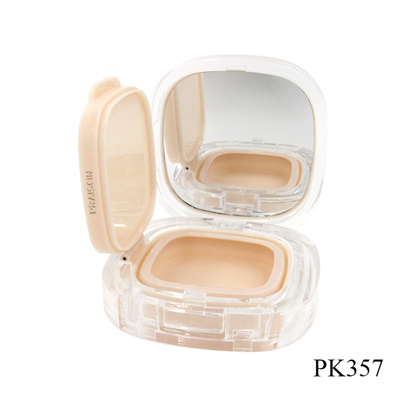 Plastic transparent cosmetic case custom square air cushion liquid foundation container with mirror manufacturer spot