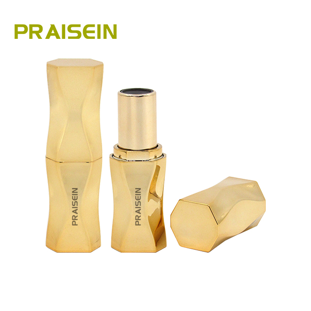 Wholesale empty lipstick tube 11.8mm caliber golden plastic cosmetic lipstick container custom packaging