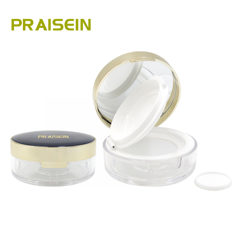 Plastic cosmetic loose powder box with mesh sieve wholesale cosmetic packaging bottom filling loose powder jar