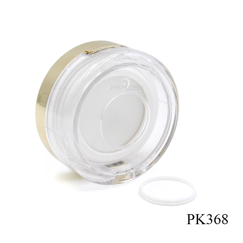 Plastic cosmetic loose powder box with mesh sieve wholesale cosmetic packaging bottom filling loose powder jar