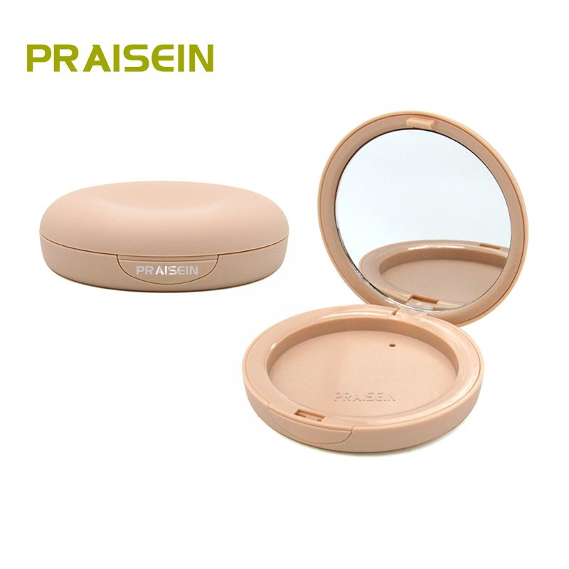 Round makeup compact powder packaging container rubber paint design empty blush powder case with mirror