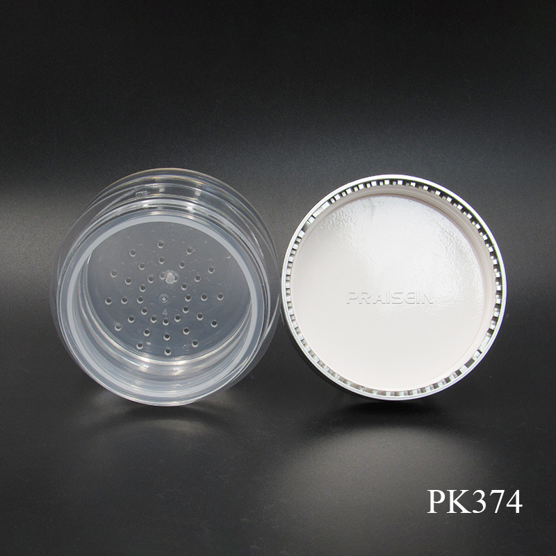 Luxury cosmetics empty powder packaging container with sifter round plastic loose powder containers