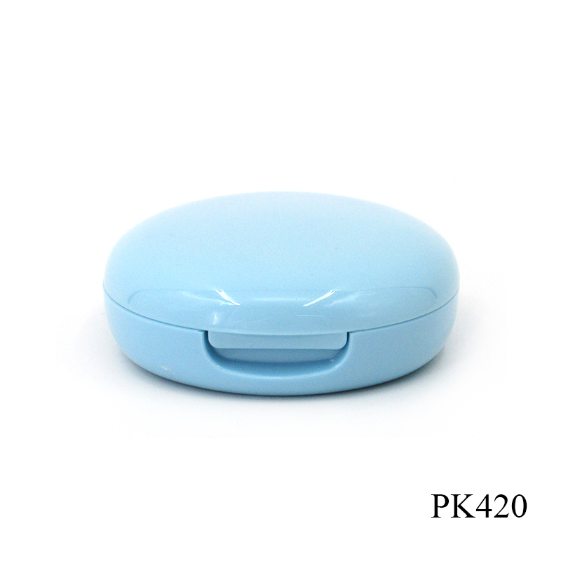 Wholesale small makeup powder compact case packaging oval clamshell plastic blush container