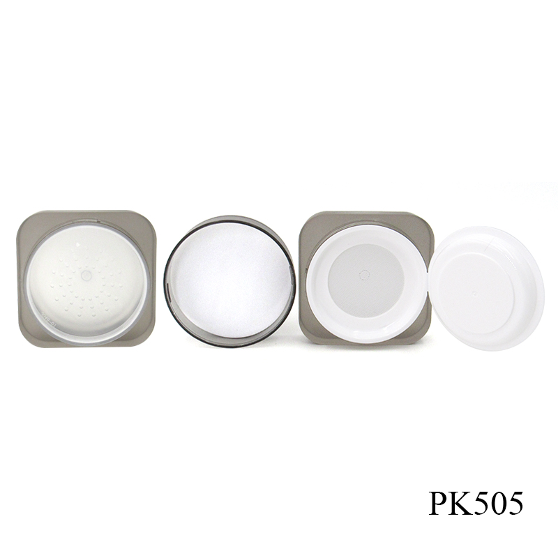 Loose powder case cosmetic packaging wholesale square plastic makeup powder container, two mesh screen is available