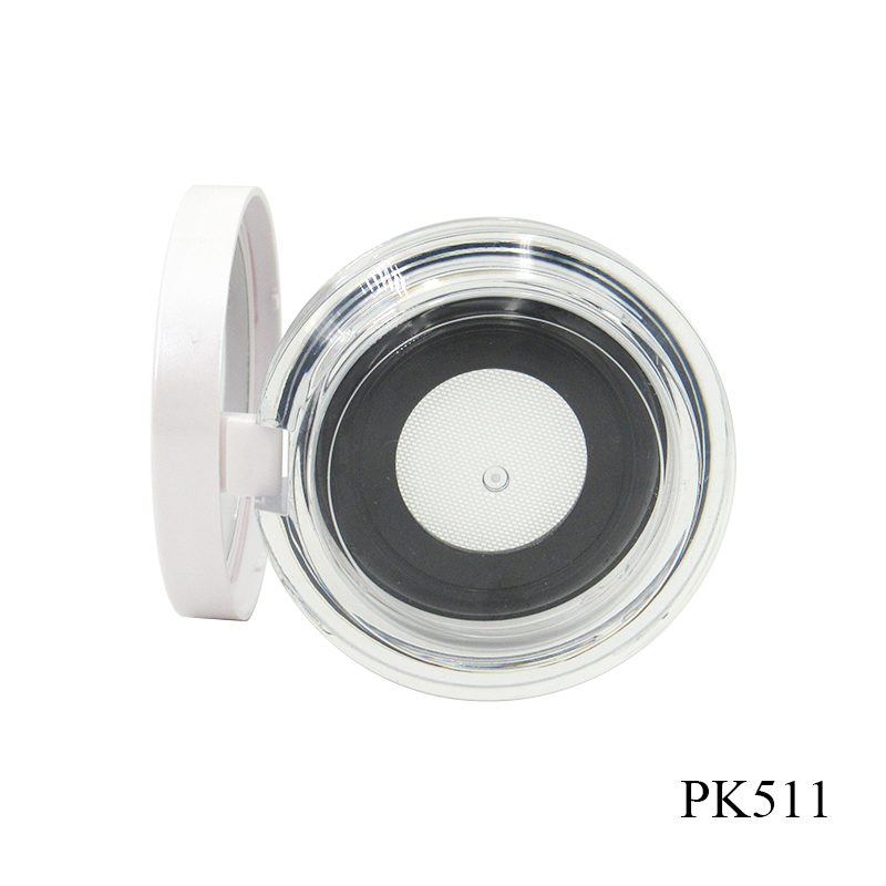 Round clamshell rotary switch Plastic cosmetic loose powder container jar with sieve custom packaging