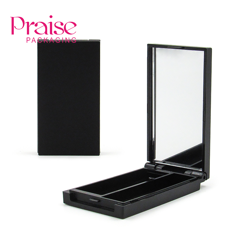 New item black makeup plastic packaging, custom your own designs, empty Eyeshadow Eyebrow powder Case palette with mirror